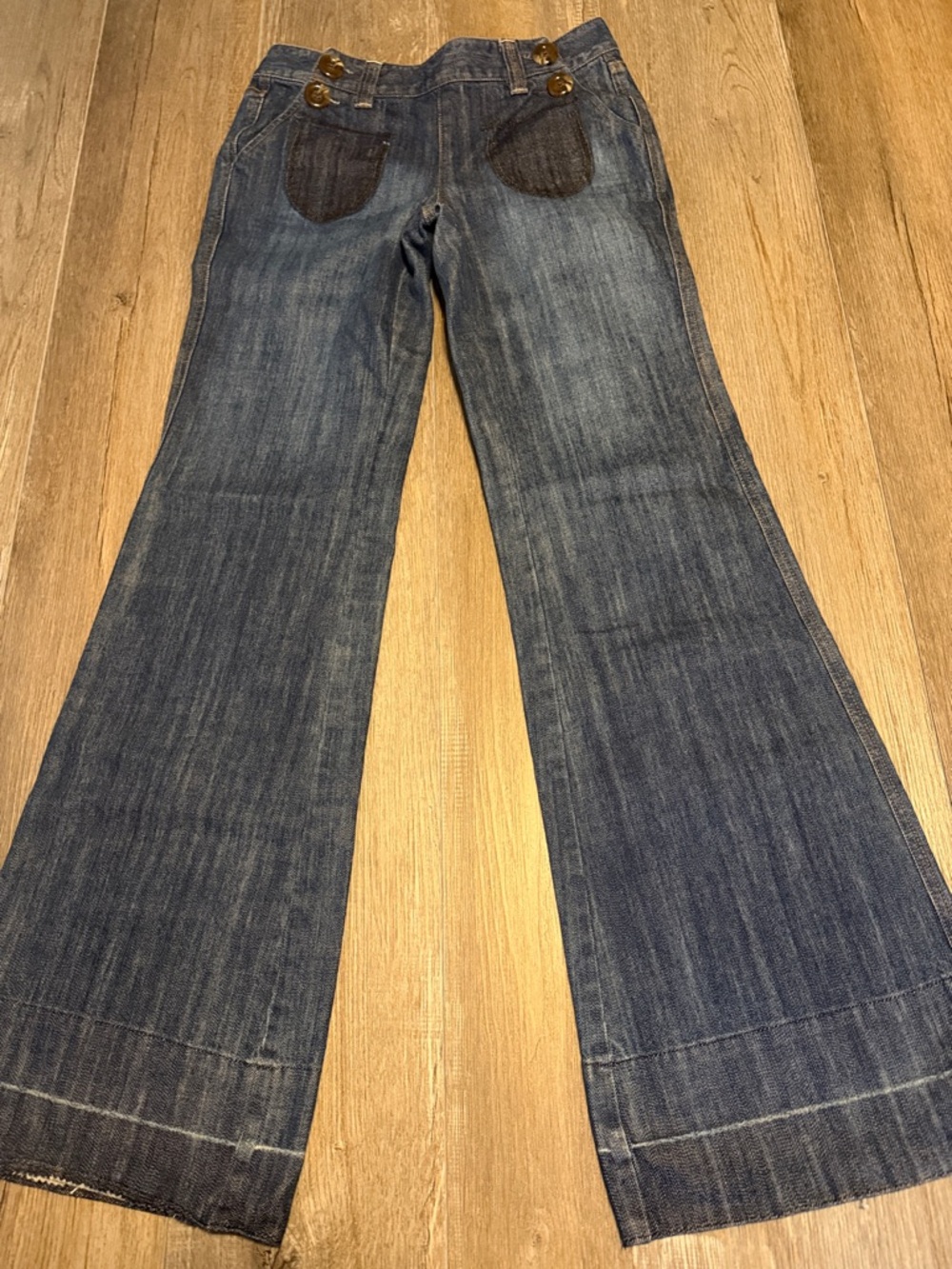 INC International Concepts Dark Indigo Flare Jeans with Gold-Tone Buttons